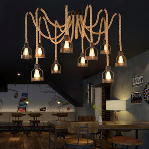 Hemp Rope Scattered Flower Chandelier