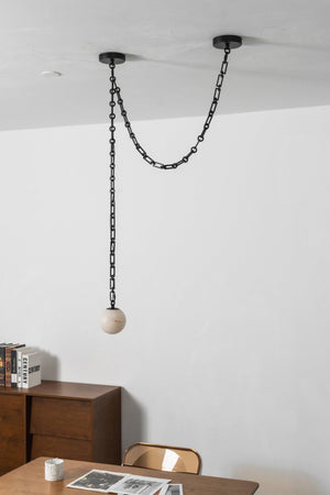 Industrial Alabaster Orb Chain Chandelier