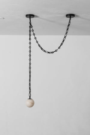 Industrial Alabaster Orb Chain Chandelier