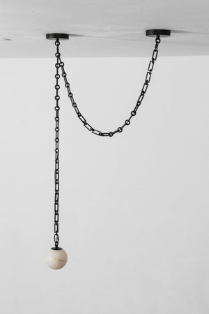 Industrial Alabaster Orb Chain Chandelier