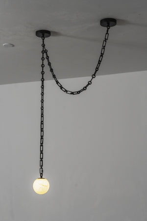 Industrial Alabaster Orb Chain Chandelier