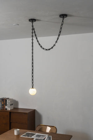 Industrial Alabaster Orb Chain Chandelier