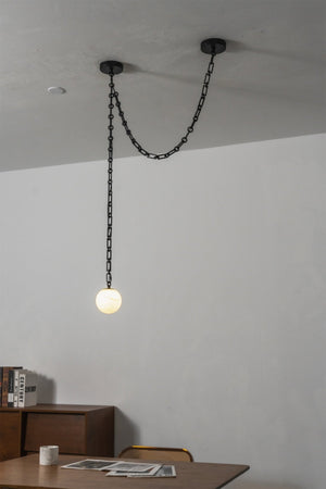 Industrial Alabaster Orb Chain Chandelier