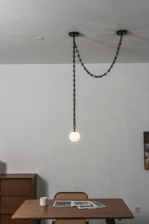 Industrial Alabaster Orb Chain Chandelier