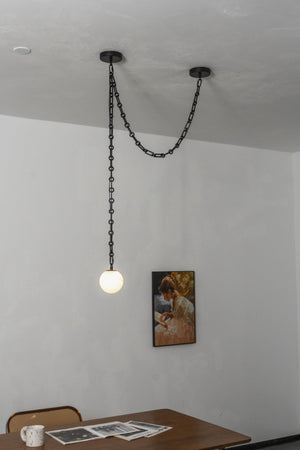 Industrial Alabaster Orb Chain Chandelier