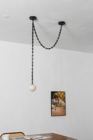 Industrial Alabaster Orb Chain Chandelier