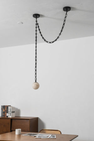 Industrial Alabaster Orb Chain Chandelier