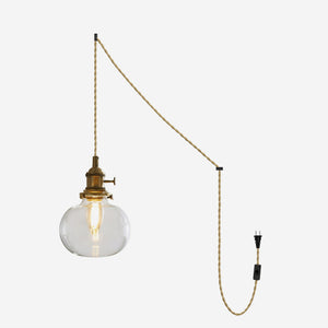 Jasmine glass plug-in pendant light in brass with clear glass shade