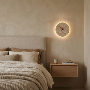 Kiera Travertine Clock Wall Lamp