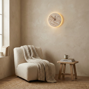 Kiera Travertine Clock Wall Lamp
