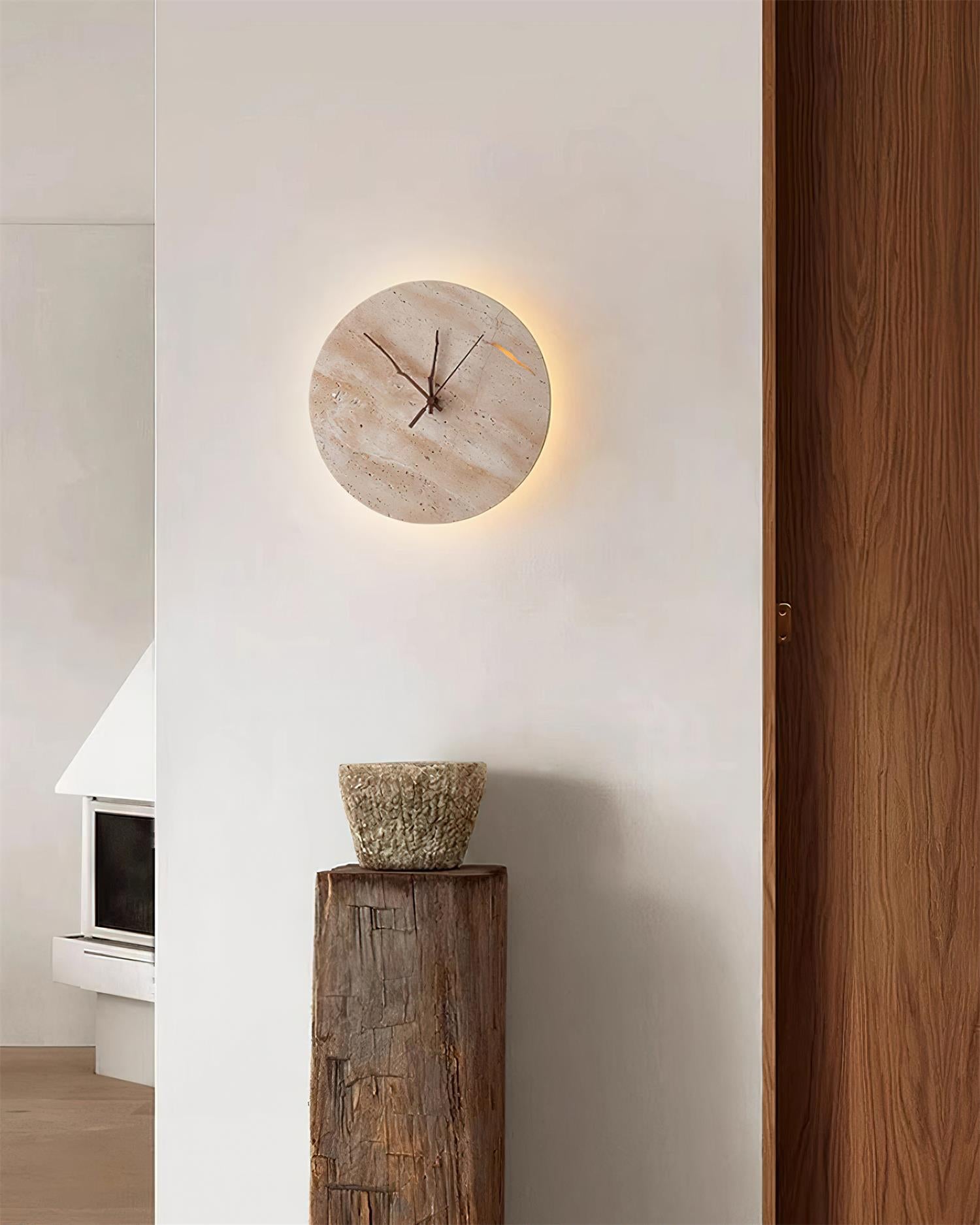 Kiera Travertine Clock Wall Lamp