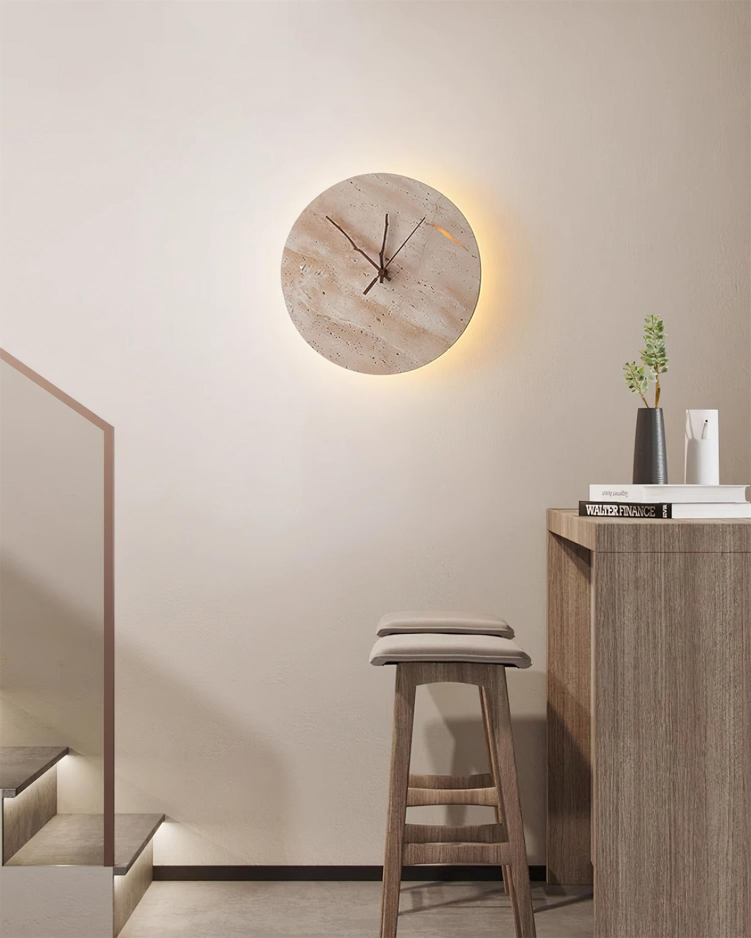 Kiera Travertine Clock Wall Lamp