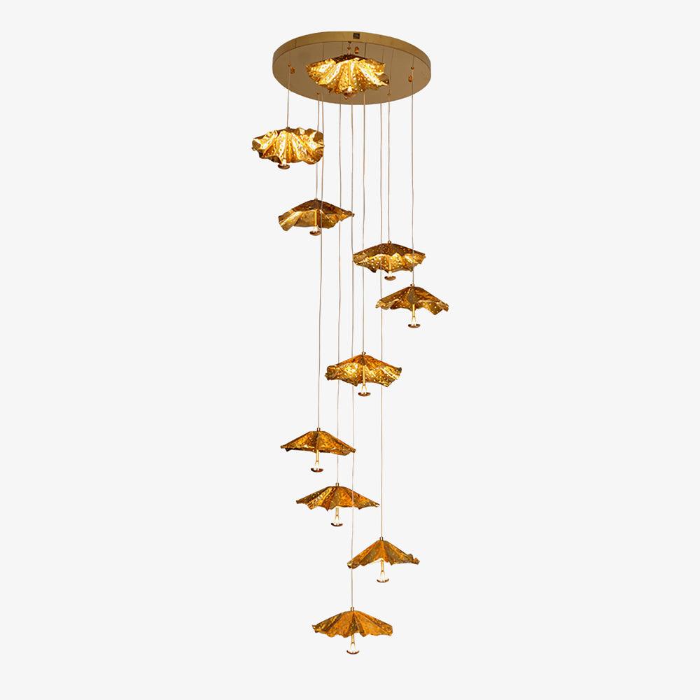 Golden Ginkgo Spiral Chandelier