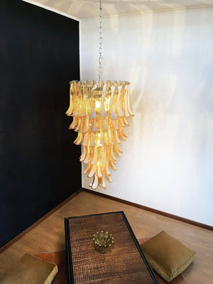 Glass Amber Petals Spiral Chandelier
