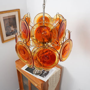 Orange Transparent Glass Disc Chandelier
