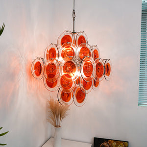 Orange Transparent Glass Disc Chandelier