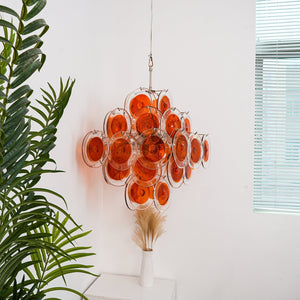 Orange Transparent Glass Disc Chandelier