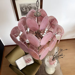 Glass Pink Disc Chandelier
