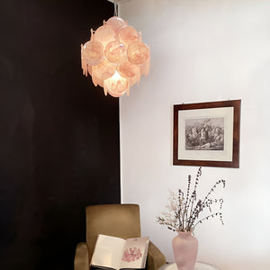 Glass Pink Disc Chandelier