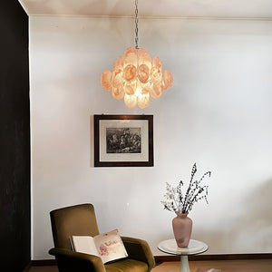 Glass Pink Disc Chandelier
