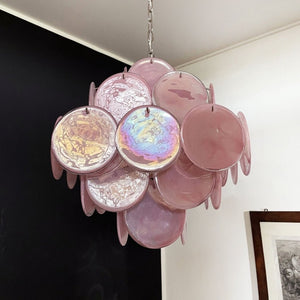 Glass Pink Disc Chandelier