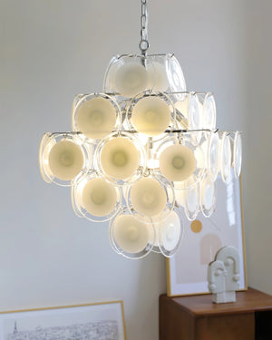 Disc White Glass Chandelier