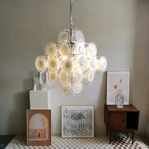 Disc White Glass Chandelier