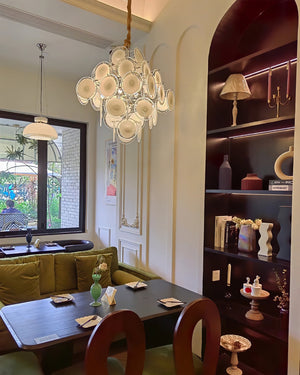 Disc White Glass Chandelier