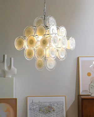 Disc White Glass Chandelier