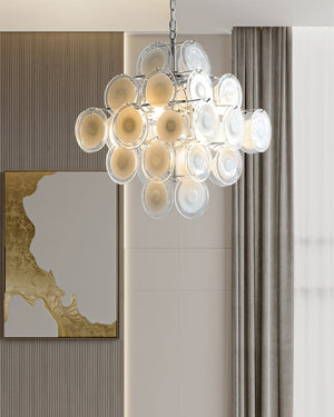 Disc White Glass Chandelier