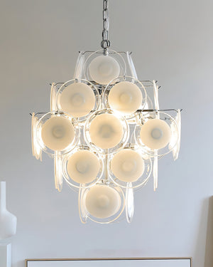 Disc White Glass Chandelier