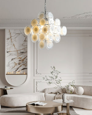 Disc White Glass Chandelier