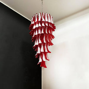 Glass Red Petals Spiral Chandelier