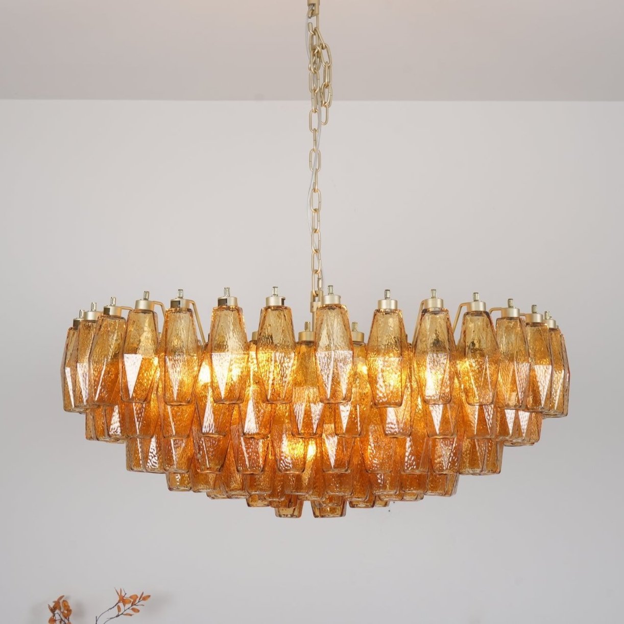 Amber Grass Chandelier 5灯 Rhombus Amber Glass Chandelier - Docos