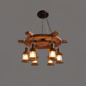 Nautical Industrial Style Wooden Chandelier