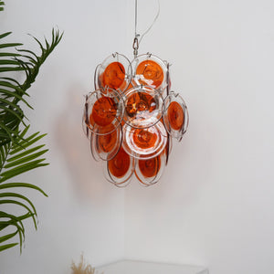 Orange Transparent Glass Disc Chandelier