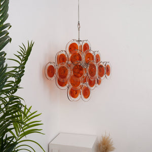 Orange Transparent Glass Disc Chandelier