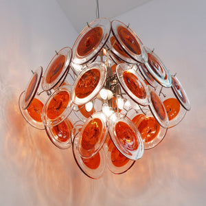 Orange Transparent Glass Disc Chandelier