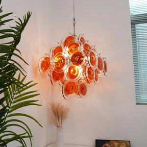 Orange Transparent Glass Disc Chandelier