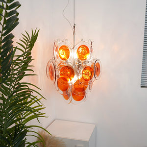 Orange Transparent Glass Disc Chandelier