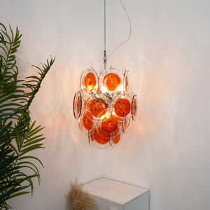 Orange Transparent Glass Disc Chandelier