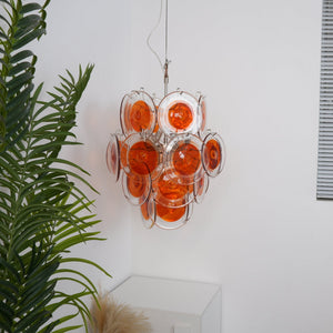 Orange Transparent Glass Disc Chandelier
