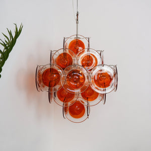 Orange Transparent Glass Disc Chandelier