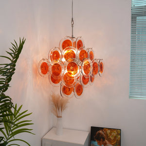 Orange Transparent Glass Disc Chandelier