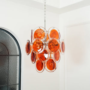 Orange Transparent Glass Disc Chandelier