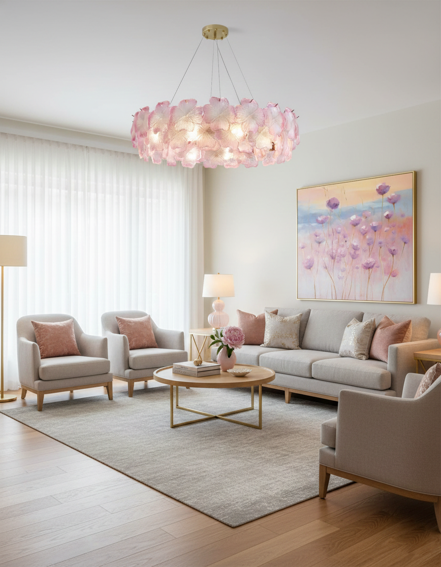 Pink Mika Chandelier