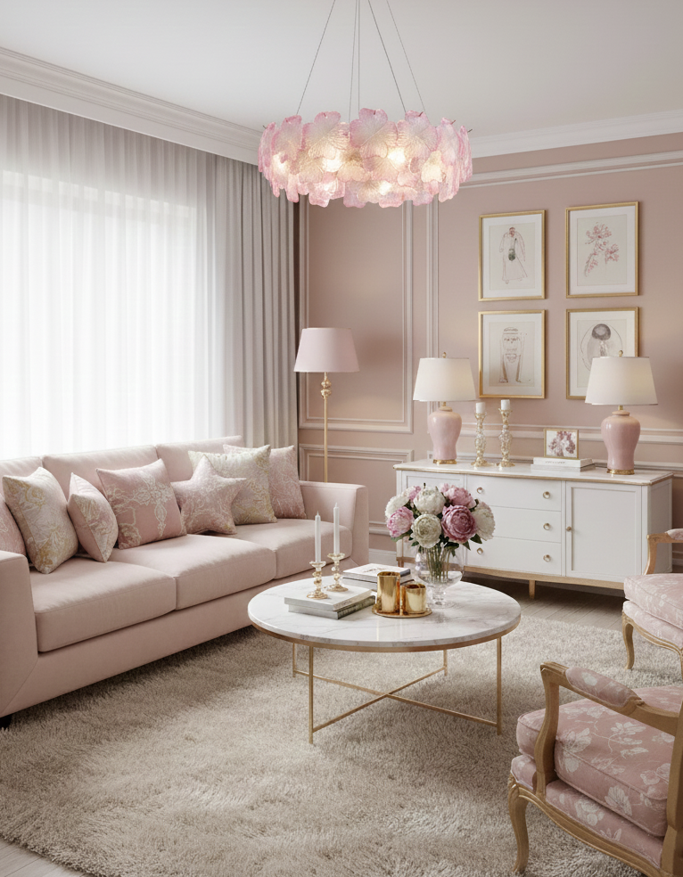 Pink Mika Chandelier