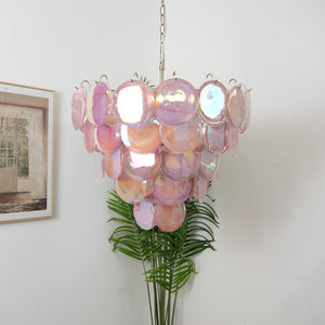 Pink Glass Disc Chandelier