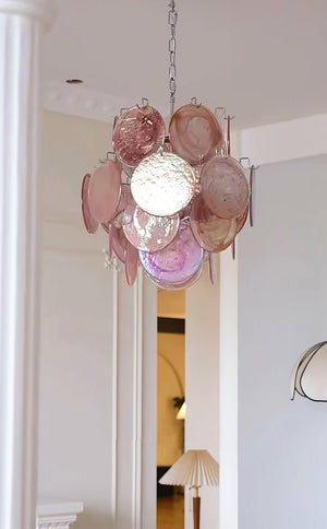 Pink Disc Glass Chandelier