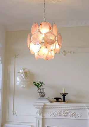 Pink Disc Glass Chandelier